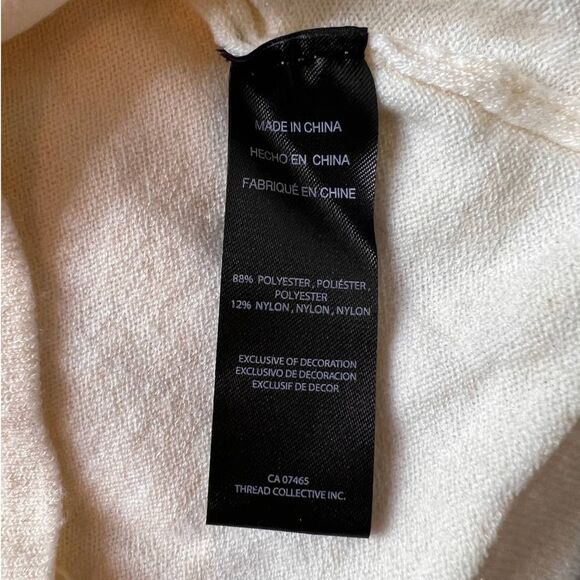 Bebe Cream Short Sleeve Turtleneck Pearl Sequin Logo Sweater- L - Picture 6 of 12